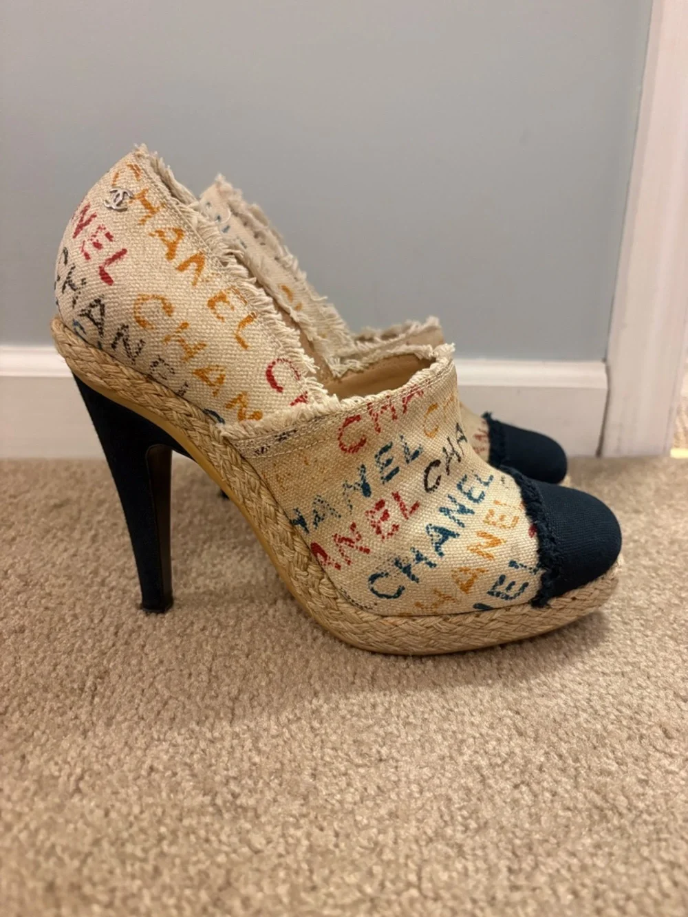 CHANEL Multicolor Graffiti Logo Espadrille with Cap Toe - Picture 3 of 12